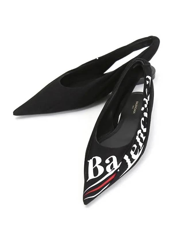 Women's Wave Logo Knife Flat Slingback Black - BALENCIAGA - BALAAN 7