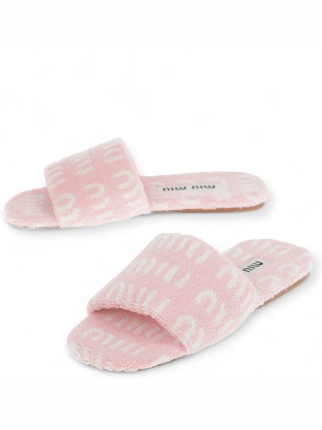 Logo Jacquard Terry Slide Mule Slippers Pink - MIU MIU - BALAAN 3