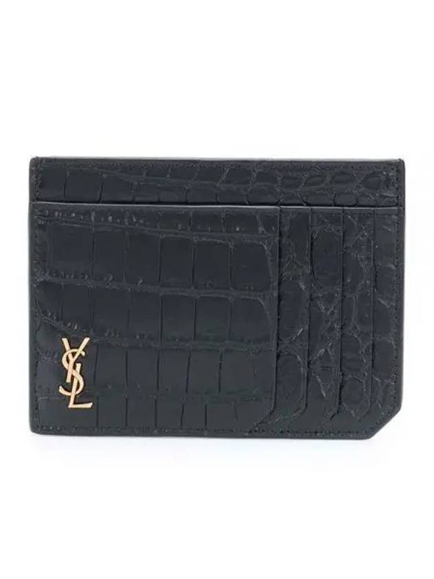 Crocodile Pattern Card Wallet Black - SAINT LAURENT - BALAAN 2