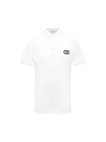 Signature Embroidered V Logo Polo Shirt White - VALENTINO - BALAAN 1