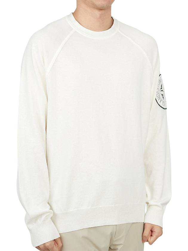 Organic Cotton Logo Patch Crewneck Knit Sweatshirt White - STONE ISLAND - BALAAN 4