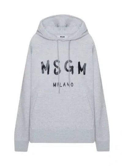 Brushed Logo Cotton Hoodie Light Grey - MSGM - BALAAN 2