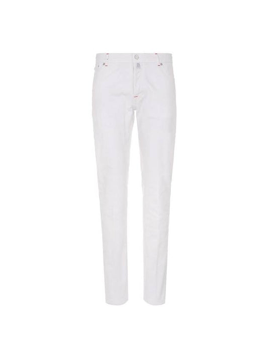 24SS UPNJSM K0602D 12 Red Leather Patch White Denim Pants - KITON - BALAAN 1