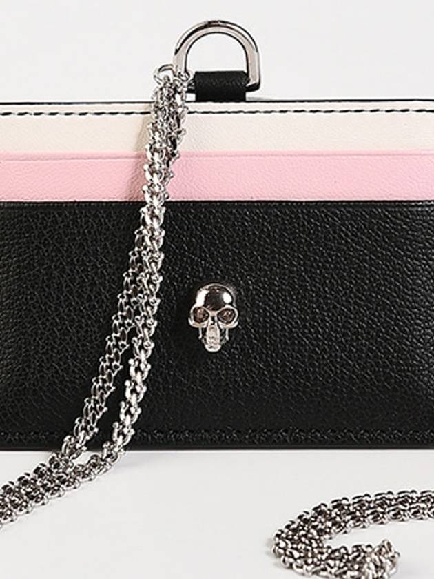 Silver Skull Two-tone Leather Chain Card Wallet Black - ALEXANDER MCQUEEN - BALAAN 3