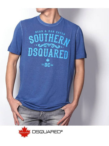 Men's Southern Dique Logo Short Sleeve TShirt Blue 74GC0843 - DSQUARED2 - BALAAN 1