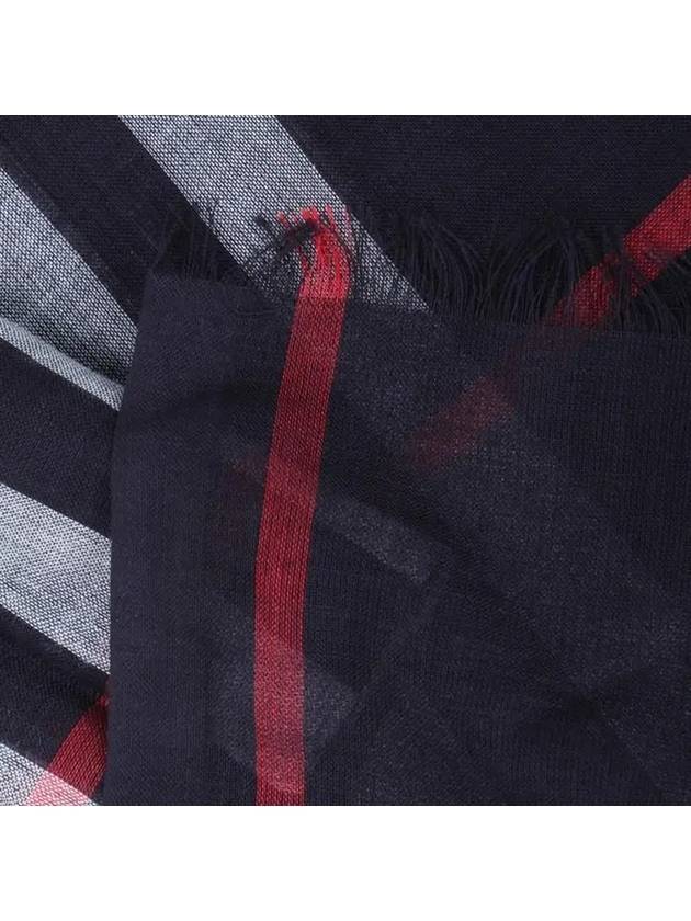 Check Lightweight Wool Silk Scarf Navy - BURBERRY - BALAAN 7