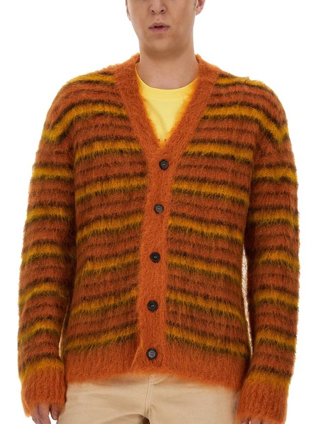 Striped Button Up Wool Cardigan Orange - MARNI - BALAAN 5