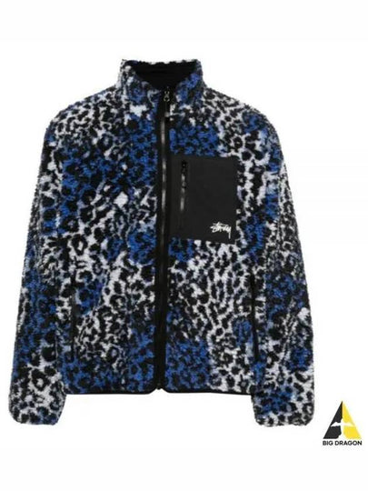 Sherpa Leopard Reversible Zip-Up Jacket Blue - STUSSY - BALAAN 2