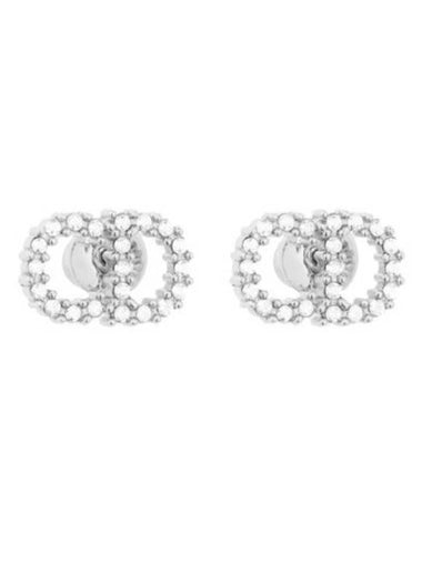 Claire D Lune Finish Metal White Crystal Earrings Silver - DIOR - BALAAN 1