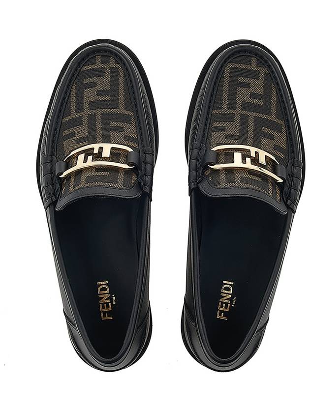 FF O Rock Fabric Leather Loafers Black Brown - FENDI - BALAAN 7