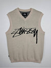 Smooth Stock Logo Knit Vest Cream - STUSSY - BALAAN 2