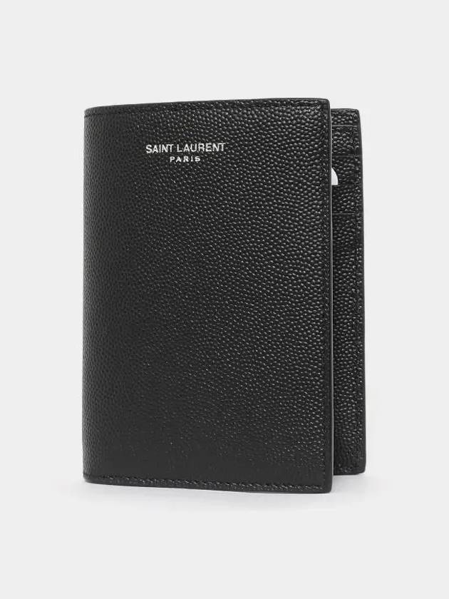 Logo Grain Leather Half Wallet Black - SAINT LAURENT - BALAAN 2