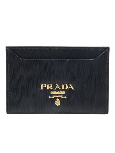 Vitello Gold Logo Card Wallet Black - PRADA - BALAAN 1