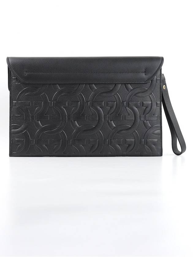 embossed Gancini Margot clutch bag black - SALVATORE FERRAGAMO - BALAAN 3