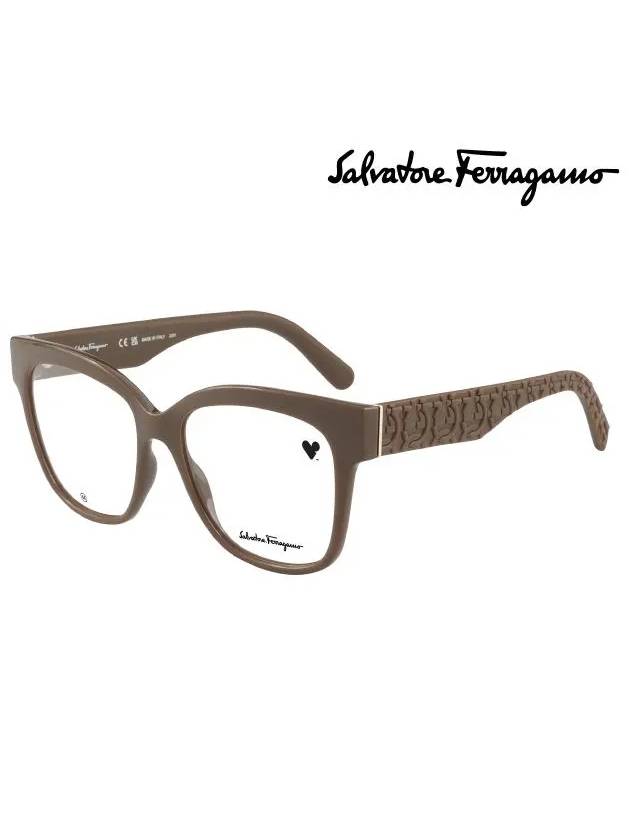 Women's Eyewear Square Frame Eyeglasses Dark Khaki - SALVATORE FERRAGAMO - BALAAN 3