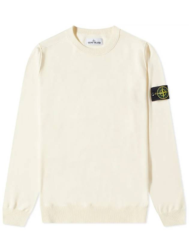 Wappen Patch Crew Neck Soft Cotton Knit Top Ivory - STONE ISLAND - BALAAN 2