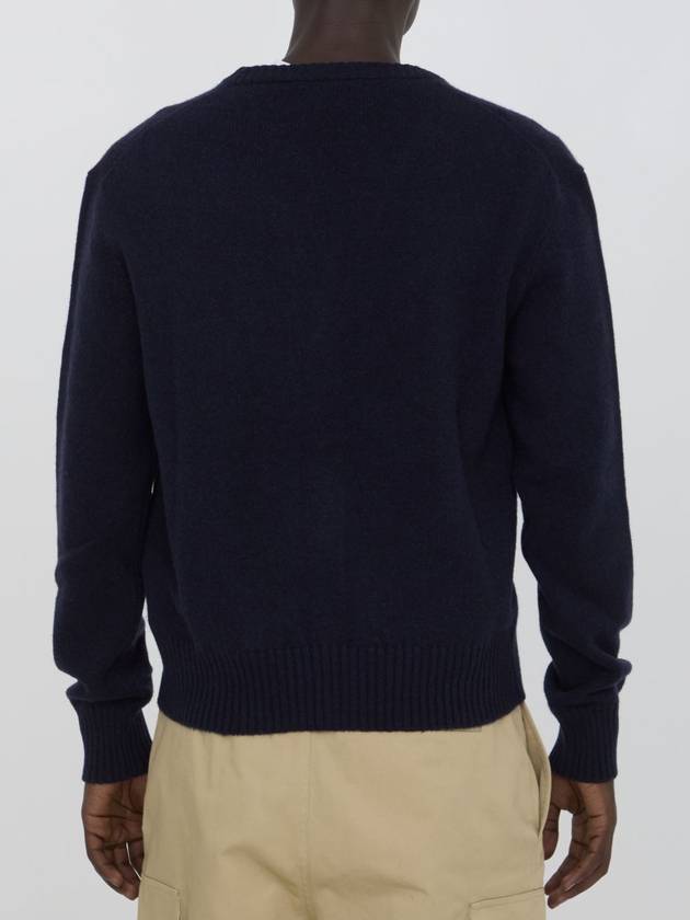 V-Neck Cashmere Cardigan Navy - AMI - BALAAN 5