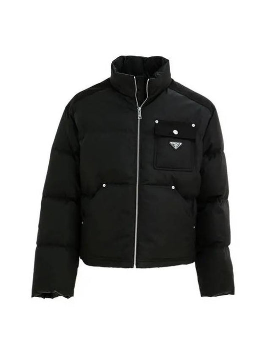 Triangle Logo Cropped Re-Nylon Down Padded Jacket Black - PRADA - BALAAN 2