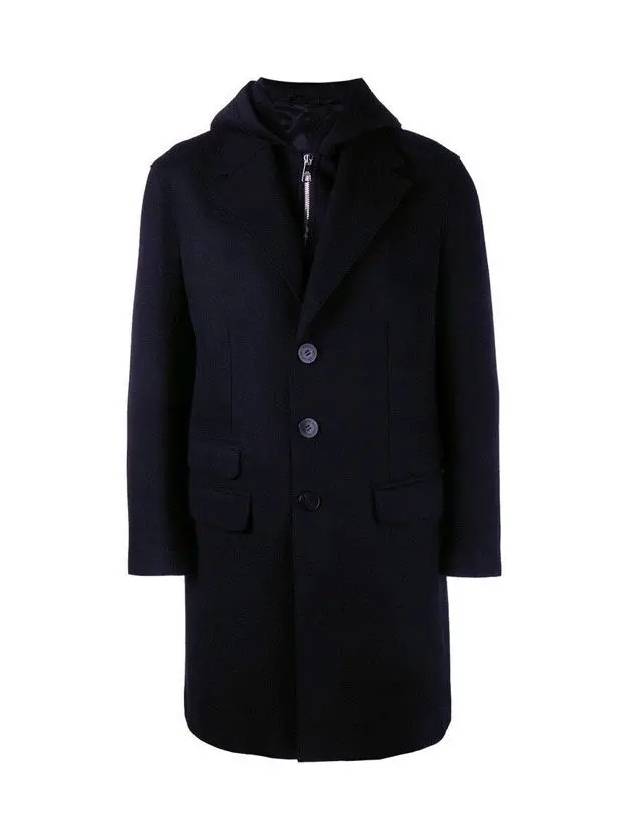 Men's Layered Hooded Wool Single Coat Navy - NEIL BARRETT - BALAAN 3