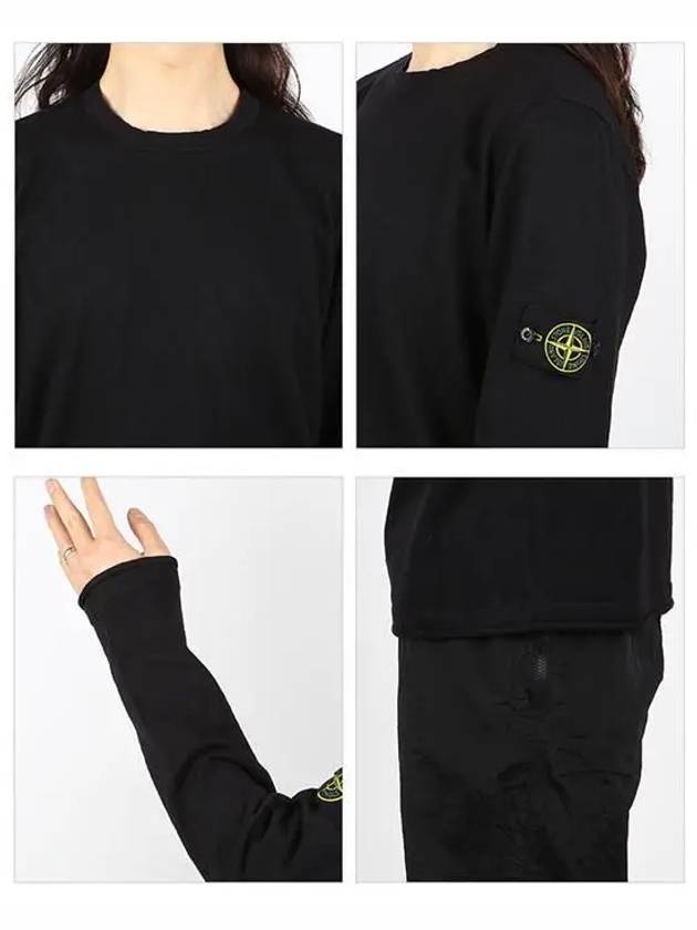 Logo Patch Crew Neck Cotton Nylon Knit Top Black - STONE ISLAND - BALAAN 4