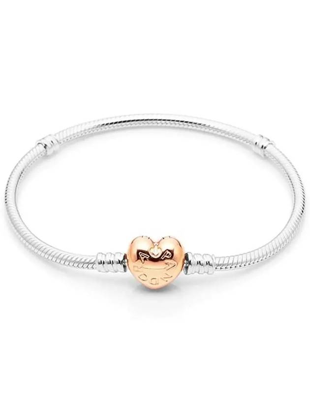 Moments Heart Clasp Snake Chain Bracelet Silver - PANDORA - BALAAN 5