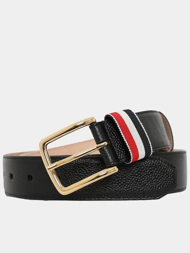 Men's Three Stripes Tab Pebbled Leather Belt Black - THOM BROWNE - BALAAN 3