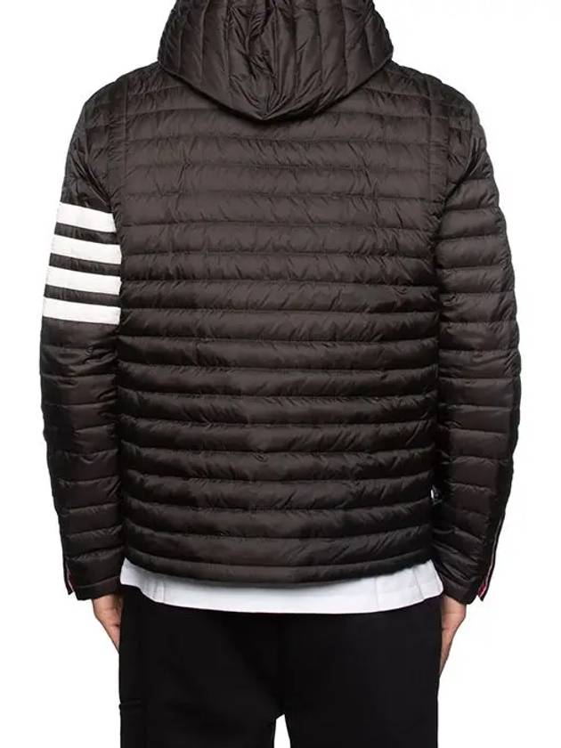 Matte Nylon 4-Bar Stripe Downfill Quilted Hoodie Padding Black - THOM BROWNE - BALAAN 7