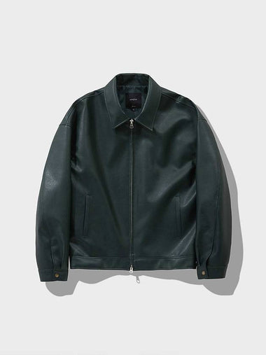 Leather Single Zip-Up Jacket Dark Green - FFEFF STUDIO - BALAAN 1