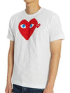 Play Men's Double Blue Eyes Heart Red Wappen Short Sleeve T-Shirt White - COMME DES GARCONS - BALAAN 3