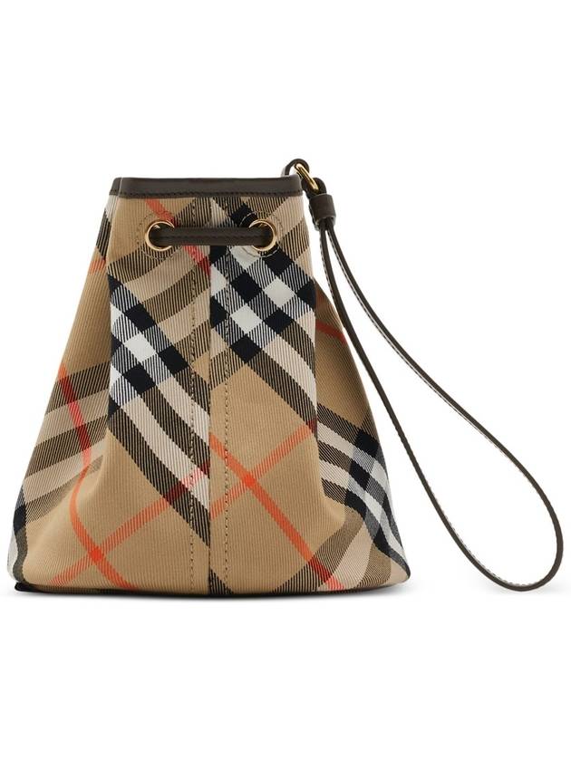 Check Drawstring Bucket Bag Sand - BURBERRY - BALAAN 5