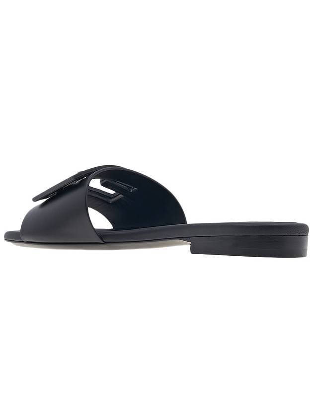 Baguette FF Logo Leather Slippers Black - FENDI - BALAAN 4