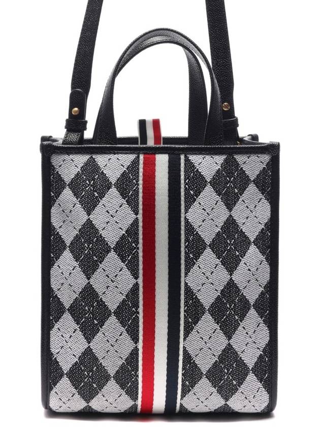 Webbing Stripe Argyle Wool Cotton Jacquard Small Tote Bag Black White - THOM BROWNE - BALAAN 3