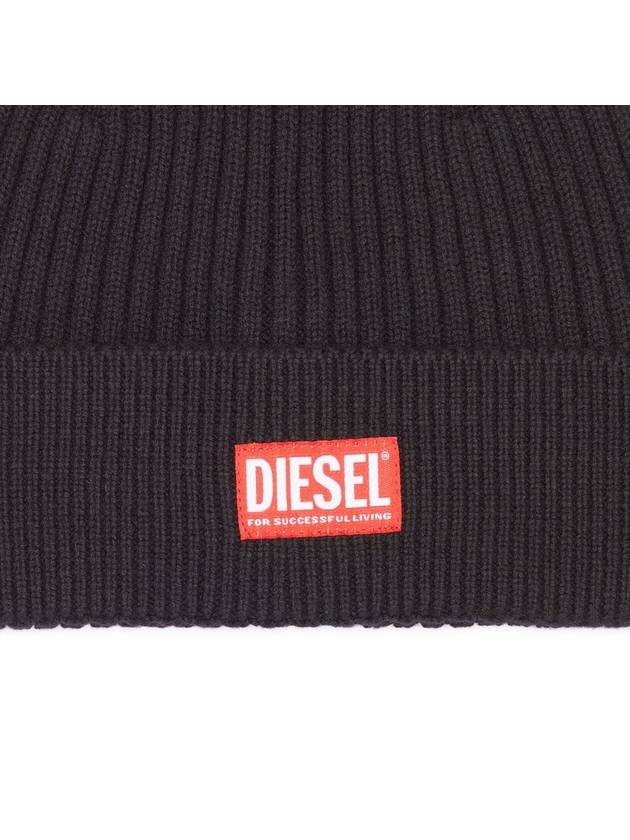 K Coder H Logo Patch Ribbed Beanie Black - DIESEL - BALAAN 4