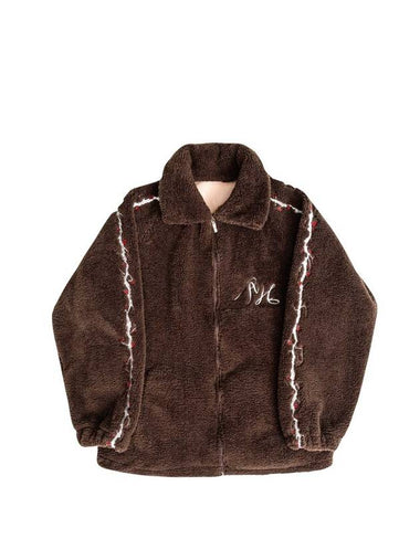 Plum Blossom Edition Fleece Zip-Up Jacket Brown - ASIHA - BALAAN 1