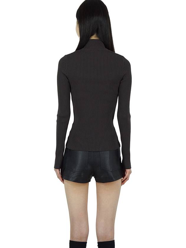 Embroidered Logo Mock Neck Rib Turtleneck Brown - COURREGES - BALAAN 8