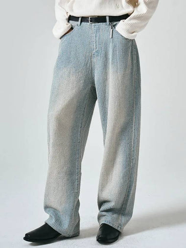 Damaged Striped Denim Wide Pants Light Blue - NOIRER - BALAAN 1