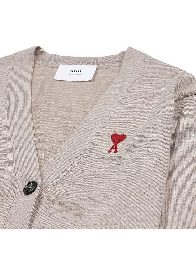 Heart Logo Wool Cardigan Brown - AMI - BALAAN 4