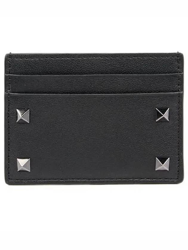 Rockstud Calfskin Card Wallet Black - VALENTINO - BALAAN 2