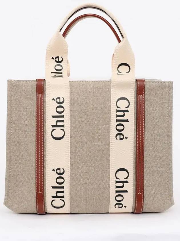 Woody Canvas Medium Tote Bag Brown - CHLOE - BALAAN 3