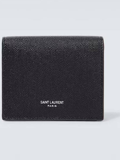 Business Flap in Grain De Poudre Embossed Leather Card Wallet Black - SAINT LAURENT - BALAAN 2