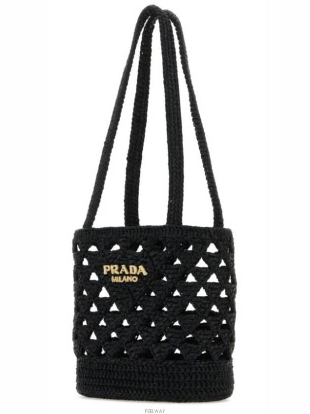 Woven Fabric Crochet Tote Bag Black - PRADA - BALAAN 4