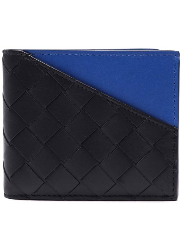 Intrecciato Two-Tone Half Wallet Black Blue - BOTTEGA VENETA - BALAAN 3