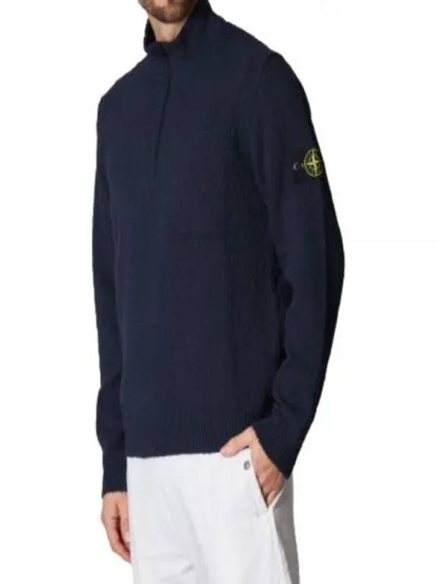 Half Zip-up Loose Fit Uneven Cotton Yarn Knit Top Navy - STONE ISLAND - BALAAN 2