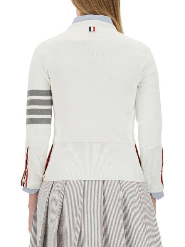 Milano Stitch Crewneck 4-Bar Cotton Crepe Knit Top White - THOM BROWNE - BALAAN 4