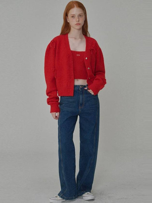 Sequential delivery on September 27th Mohair Ribbon Pointed Cardigan Red - OPENING SUNSHINE - BALAAN 2