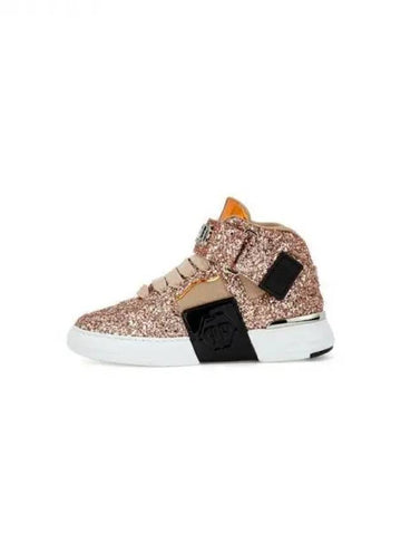 Women's Gothic Plain Glitter Mid-Top Sneakers Rose Gold 270572 - PHILIPP PLEIN - BALAAN 1