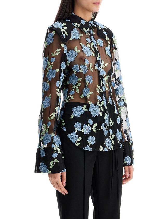 black mesh shirt with floral embroidery - ROTATE - BALAAN 2