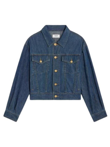 Boxy Cropped Denim Jacket Blue - CELINE - BALAAN 1