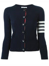 Milano Stitch 4 Bar Classic V Neck Fine Merino Wool Cardigan Navy - THOM BROWNE - BALAAN 2