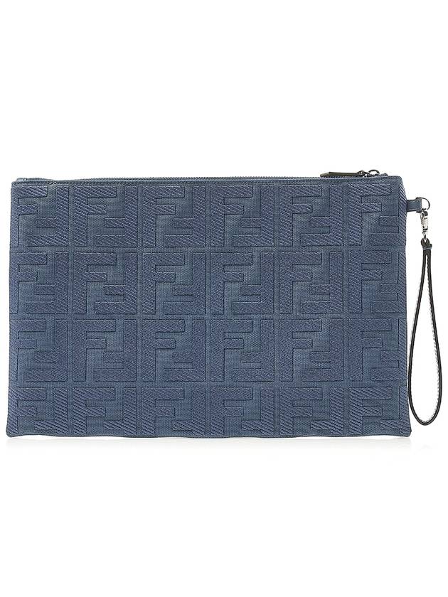 FF Logo Flat Large Clutch Bag Blue - FENDI - BALAAN 4